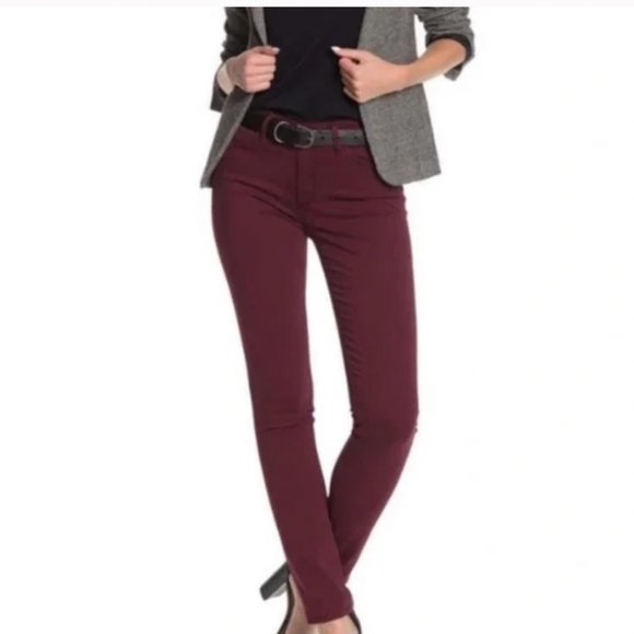 AG ADRIANO GOLDSCHMIED Pants Wine Maroon Burgundy The Stilt Cigarette Leg 27R - Picture 2 of 7